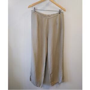 Heaven Beige Cropped Linen Pants Size L USA Made Elastic Waist 24" Inseam